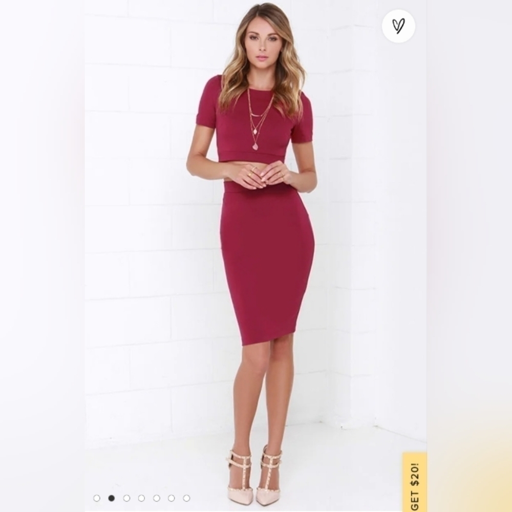 Lulu's Burgundy Wine Red Two Piece Skirt Set - Women's Size Large